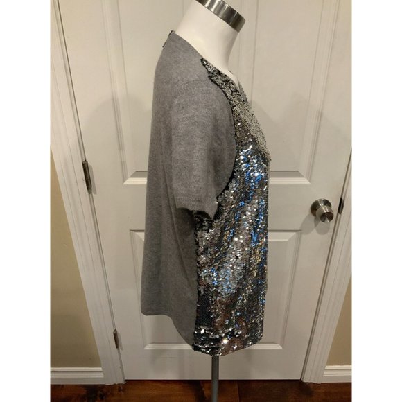 Les Copains Gray Wool Crew Neck Sweater w/ Sequin Front, Sz 16 (US) 50 (EU) - Picture 4 of 7